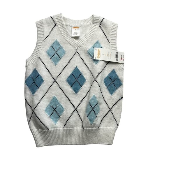 Gymboree Toddler Boys White and Blue Argyle Sweater Vest New Size 2& - Picture 1 of 4